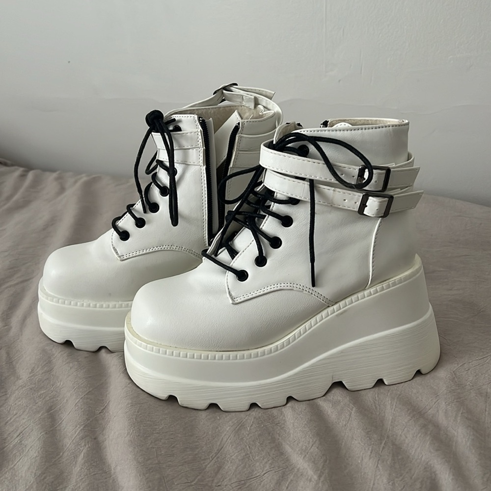 White platform rave boots